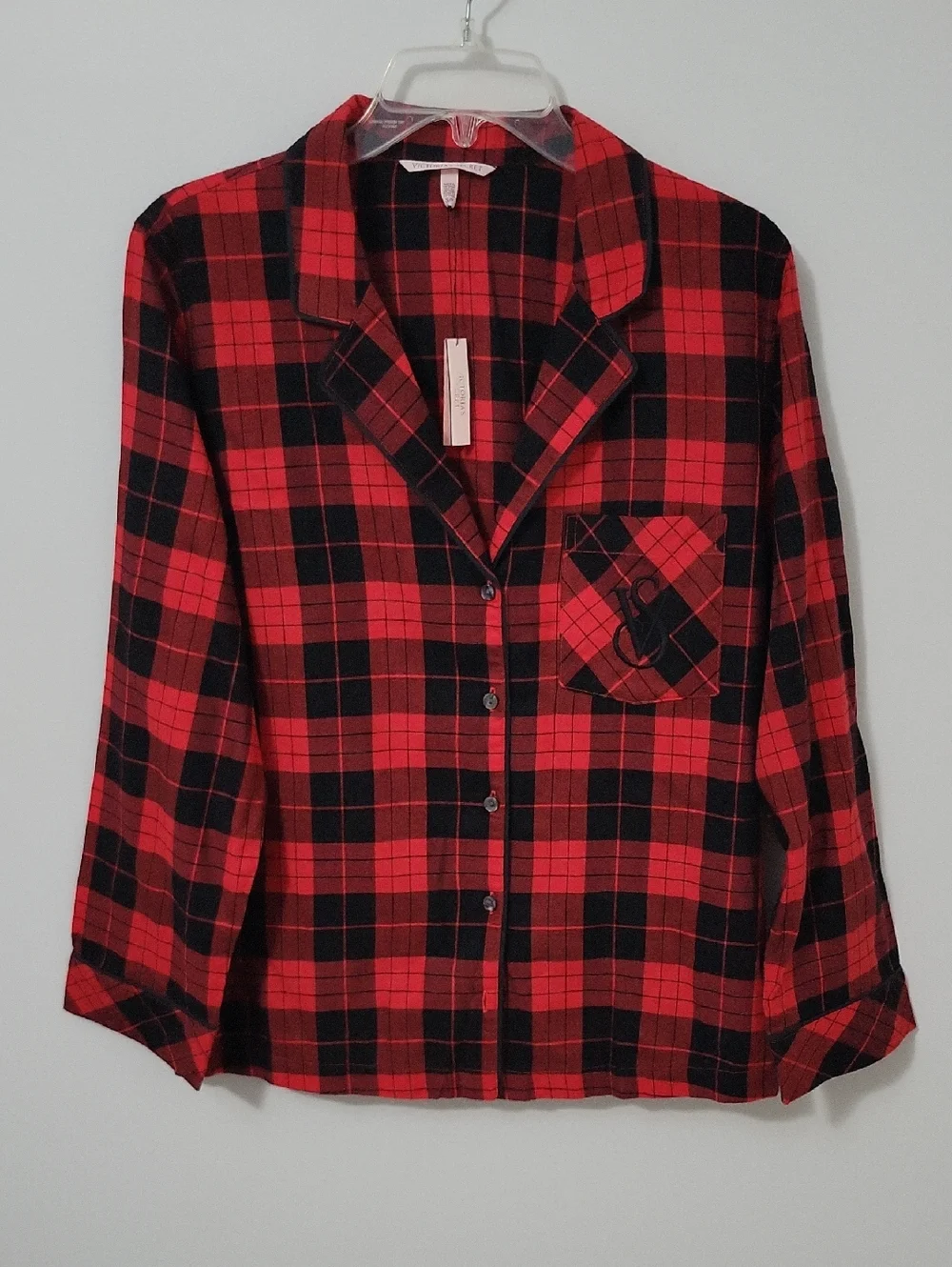 Victoria's Secret Red and Black Buffalo Plaid Pajama Shirt, Size Small